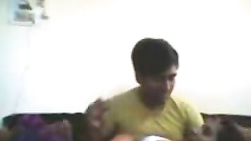 Indian college couple Deepti and Tinku enjoying foreplay session in lounge recorded on cam.